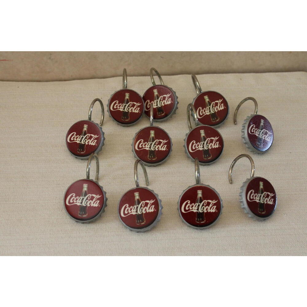 Vintage Coca-Cola Bottle Cap Shower Curtain Hooks Rings Set of 11